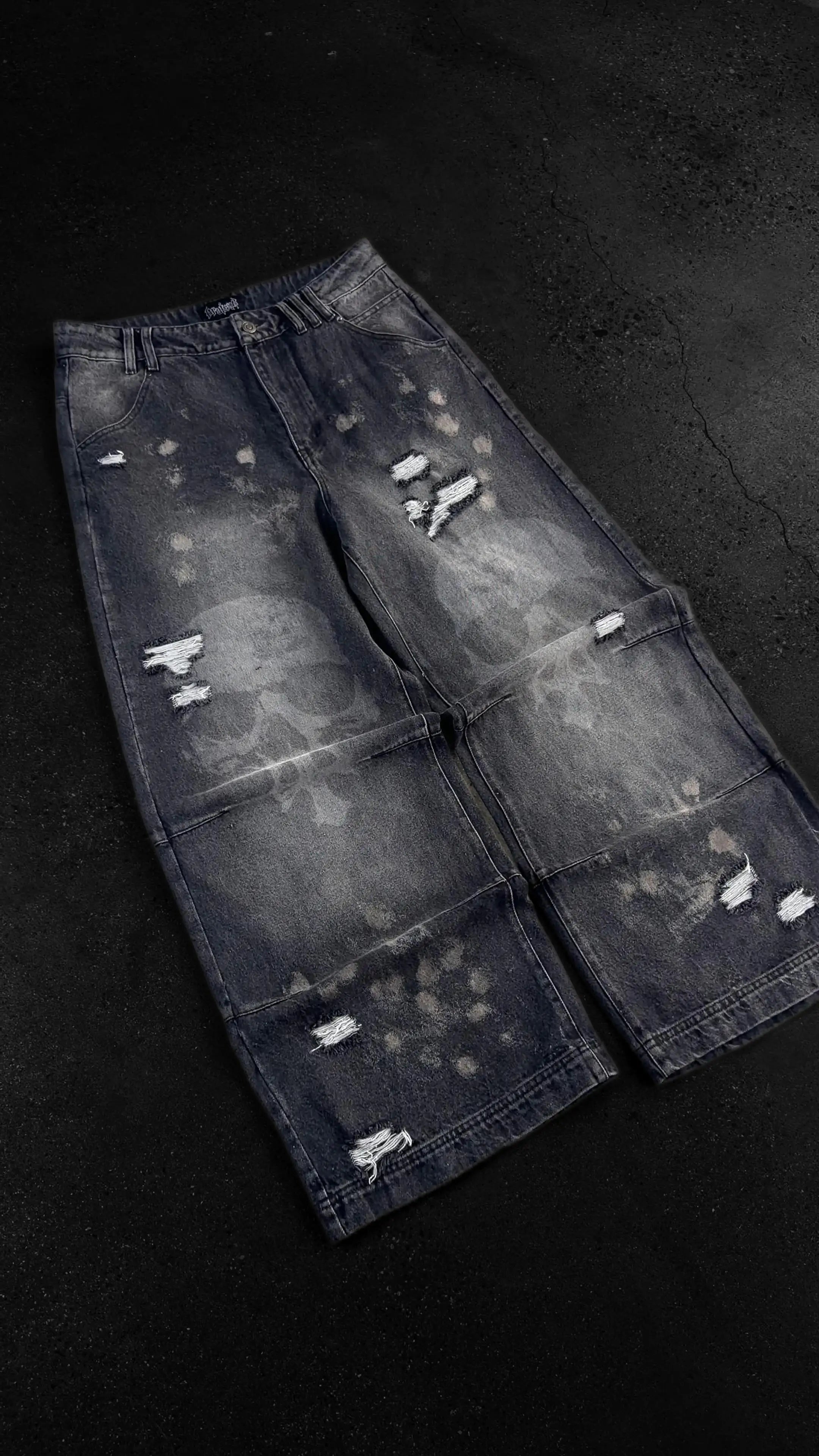 Y2K Gothic Women Retro Baggy Jeans Black Washed High Waist Ripped Hole Pants Wide Leg Oversized Trousers Y2k Tear Denim Pants