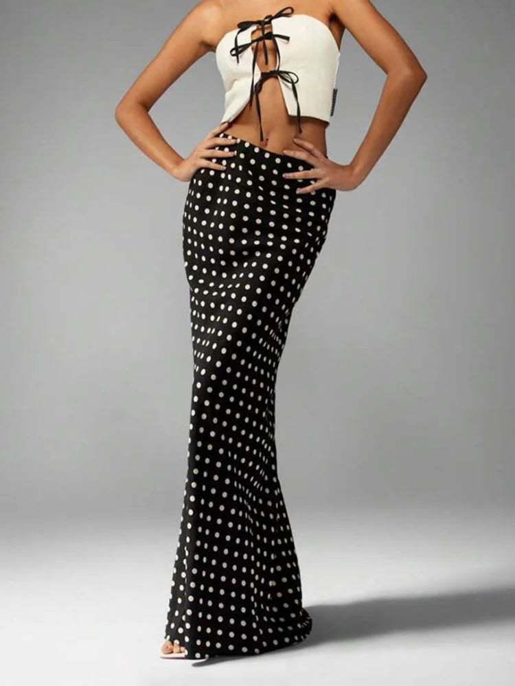 Chic Black Women Polka Dot Slim Long Skirt Elegant High Waist Bodycon Maxi Fishtail Skirts 2026 Lady Spring Autumn Street Wear