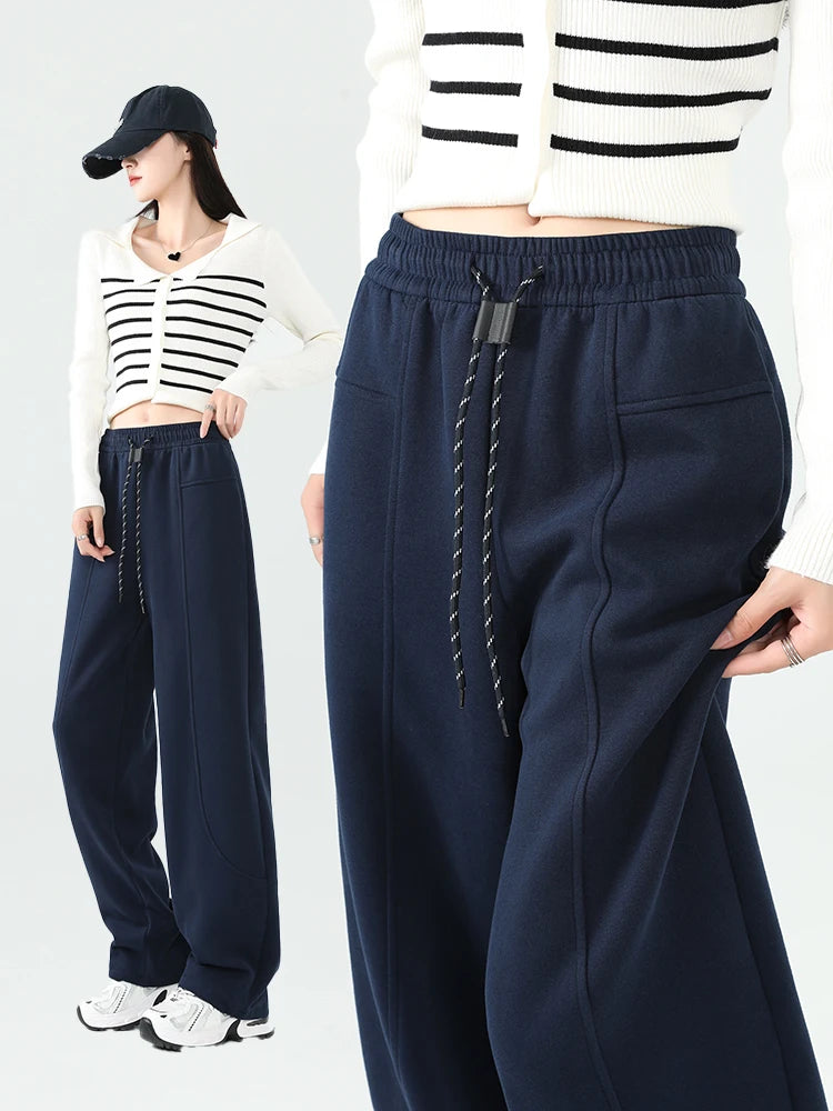 Bestseller Thickened Warm Curved Leg Pants Women's High Waist Casual Versatile Fleece Lined Sweatpants Winter